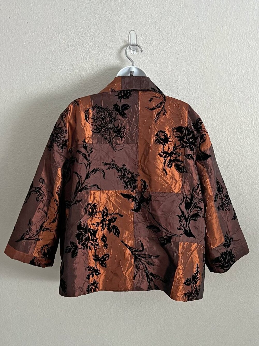 Susan Graver Copper Velvet Taffeta Blazer Jacket Patchwork Whimsigoth Fall Sz XL - Picture 2 of 5